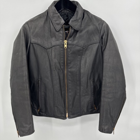 Natel Jackets & Blazers - Vintage Natel Women's Size 8 Black Heavy Leather Motorcycle Jacket Made in USA